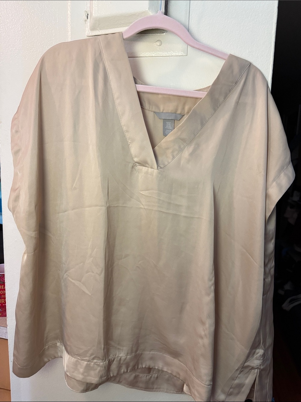 H&M Pale Beige V-Neck Satin Blouse size XXL
